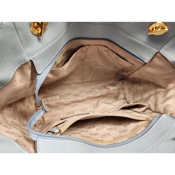 Michael Kors Jet Set Travel Tote Chain Shoulder Leather Blue Pre-Owned! - Picture 6 of 12